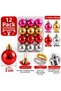 Set of 12 New Year's Decorative Ornaments, 3 cm – Assorted Colors: Pink, Gold, Red, Silver, with Hanging Strings