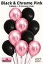 Black and Chrome Pink Balloon Set of 10 for Birthday Party Decorations