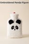Hot Water Bottle, 2 L, with Plush Cover, Panda-Shaped, Embroidered, Large-Size Hot Water Bottle - 3