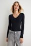 Black V-Neck Fitted Raglan Sleeve Polyamide Knit Bodysuit Twoaw27Bd00013 - 3