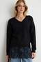 Black Sequined Skirt Hem Lace Trim Knitwear Sweater Twoaw27Kz00153