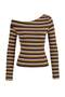 Multi-Colored*001 Striped Fitted/Asymmetrical Collar Cotton Ribbed Knit Blouse Twoaw27Bz00174