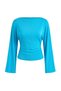 Turquoise Plain Fitted Boat Neck Batwing Sleeve Fitted at the Waist Viscose Ribbed Knit Blouse Twoaw27Bz00165