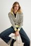 Yellow Half Pat Zipper Striped Knitwear Sweater Twoaw27Kz00388 - 3