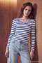 Multi-Colored Striped V-Neck Regular/Normal Fit Stretch Knit Blouse Twoaw27Bz00459
