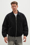 Zippered Polo Collar Velvet Bomber Jacket - 5
