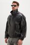 Zippered Stand Collar Faux Leather Coat - 7