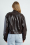 Zippered Stand Collar Pleated Faux Leather Jacket - 8