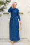 Striped Indigo Blue Hijab Dress 23051IM - 4