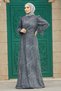 Silvery Anthracite Hijab Evening Dress 2323Ant - 3