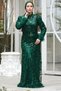 Bead Embroidered Emerald Green Hijab Evening Dress 23421ZY - 3