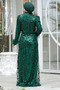 Bead Embroidered Emerald Green Hijab Evening Dress 23421ZY - 4