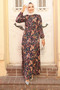 Navy Blue Hijab Dress - Floral Pattern, Model 70152L - 2