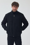 Men's Black Color Standard Fit Zippered Quilted Cashmere Coat