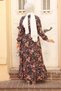 Navy Blue Hijab Dress - Floral Pattern, Model 70152L - 3