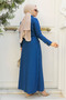 Striped Indigo Blue Hijab Dress 23051IM - 5