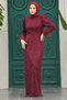 Sequined Burgundy Hijab Evening Dress 23210Br - 2