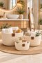 Natural Wicker Knitted 3-Piece Cream Striped Multi-Purpose Wicker Basket/Bathroom Organizer
