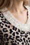 Leopard Patterned V-Neck Loose T-Shirt with Pearl Collar - 2