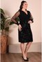 Women's Double Breasted Neckline Waist Stitching Detail Skirt Sequin Sequin Sleeve Tulle Back Slit Lined Flexible Evening Dress - 6