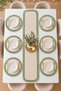7 Piece Green Ruffled Cream Table Set for 6 People – Runner + 6 American Service Plates