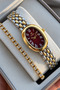 Original Women's Watch - 3 Atm Water Resistant - Gold Silver Burgundy Color Steel Band - Japanese Movement - 2 Year Warranty - Gift Wristwatch with Stylish Box Hmby2083C3 - 3