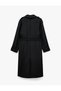 Wide Collar Long Sleeve Pocketed Buttoned Belted Double Breasted Gabardine Long Trench Coat - 7