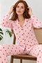 Women's Long Sleeve Shirt Collar Pink Striped Heart Pajama Set 4770 - 5