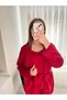 Women's Velvet Robe Pajama Set with Red Lingerie - 8