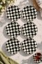 Set of 6 Glass Tea Plates – Black and White Checkered Floral Pattern – 6 Tea Plates