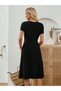 Women's Short Sleeve Crew Neck Midi Imported Crepe Dress with Pocket Detail - 4