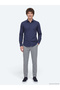 Navy Blue Plain Slim Fit Long Woven Classic Cotton Blend Shirt - 3