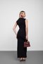 Black Gathered Dress with Buckle Detail and Slit - 8