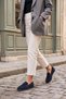Women's Genuine Leather Moccasin Loafers with Rope Detail, Casual Shoes, Ginar Navy Suede. - 6