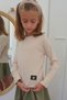 Girl's Long Sleeve T-Shirt with Heart Embroidery on Sleeves and Button Accessory Detail, Ages 9-14, Beige - 2