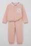 Donino Girls' Tracksuit Set with Floral Knit Pocket Detail and Snap Fasteners, Ages 2-5, Salmon - 6