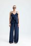 Lavender Front-Fly Lace-Up Blouse and Pants Indigo Set