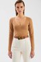 V Neck Crop Knitwear - Mink - 4
