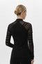 Women's High Neck Ribbed Blouse with Tulle Detail on the Sleeves - 2