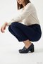 Women's Navy Blue Antique Medium Thick Heeled Genuine Leather Shoes - 3