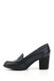 Women's Navy Blue Antique Medium Thick Heeled Genuine Leather Shoes - 5