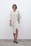 Silvery Midi Length Tweed Skirt - Beige - 2