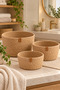 Natural Wicker Knitted 3-Piece Cream Striped Multi-Purpose Wicker Basket/Bathroom Organizer - 2