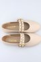 Beige Cream Color Studded Double Buckle Women's Ballerinas |   Daily Comfortable Flat Sole Mary Jane Shoes Fashion - 4