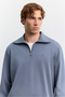 Men's Indigo Stand Collar Zippered Modal Blend Soft Touch Regular Fit Sweatshirt A62Y1271 - 5
