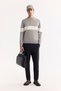 Men's Gray Polo Neck Zippered Striped Knitwear Regular Fit Sweater A52Y5090 - 8