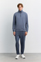 Men's Indigo Stand Collar Zippered Modal Blend Soft Touch Regular Fit Sweatshirt A62Y1271 - 6