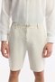 Men's Beige Elastic Waist Lace-Up Seersucker Cotton Relaxed Fit Shorts A51Y3704 - 4