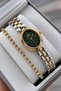 Original Women's Watch - 3 Atm Water Resistant - Gold, Silver, and Green Steel Strap - Japanese Movement - 2-Year Warranty - Stylish Gift Boxed Wristwatch Hmby2088C4 - 3