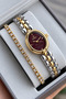 Original Women's Watch - 3 Atm Water Resistant - Gold, Silver, and Burgundy Steel Strap - Japanese Movement - 2-Year Warranty - Stylish Gift Boxed Wristwatch Hmby2088C1 - 2